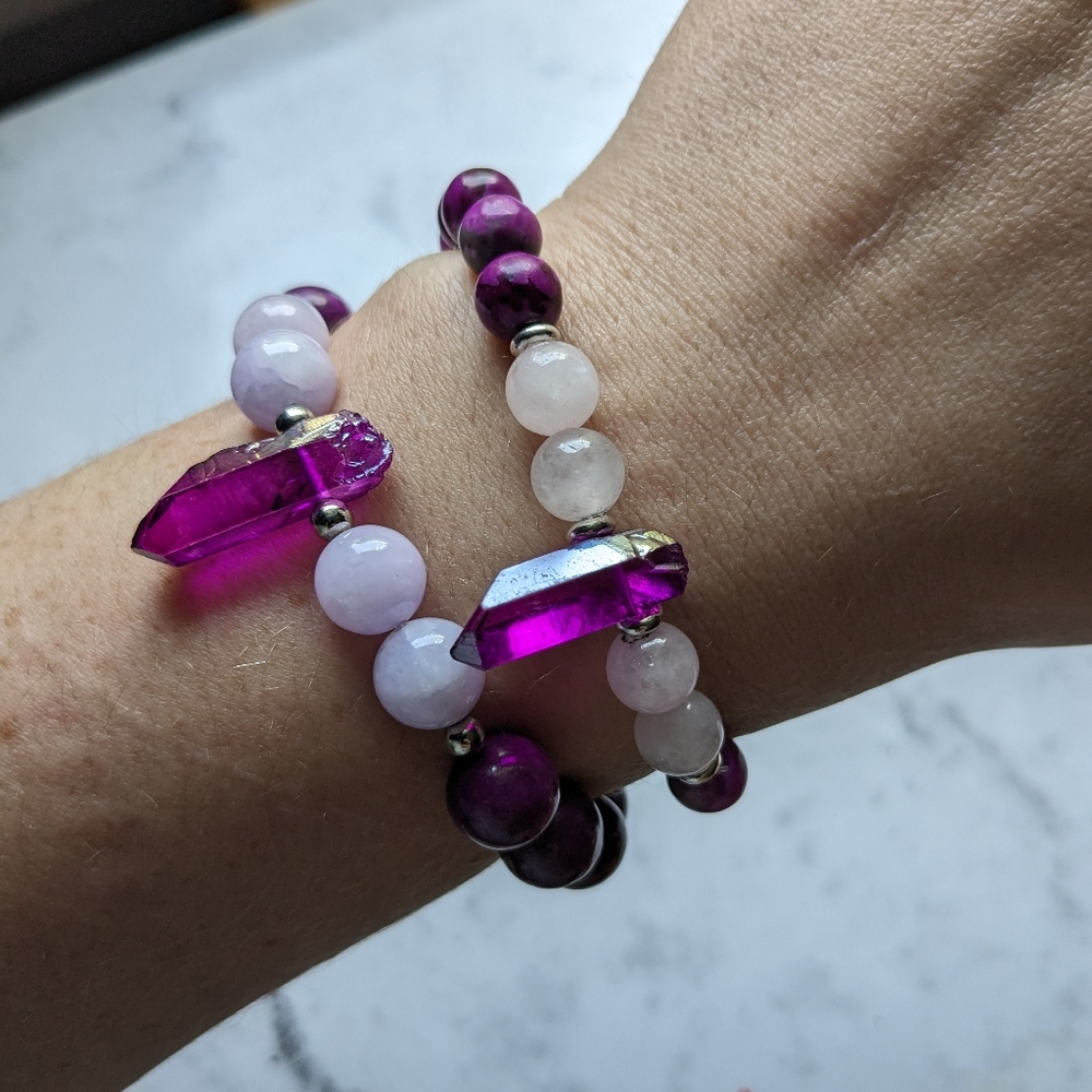 Sugalite Rose Quartz Crystal Stone bead bracelet - Picture 5 of 9